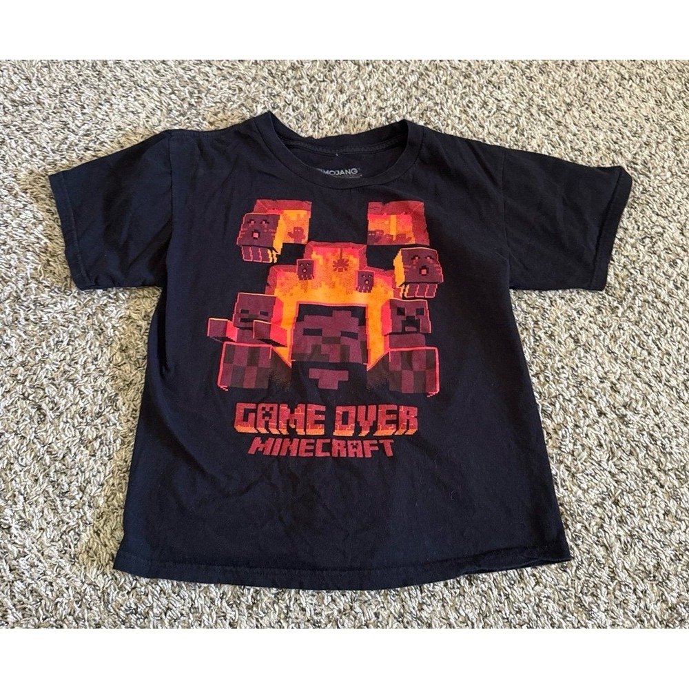 Mojang Boys Black "Game Over Minecraft" Short Sleeve Tee Size Medium